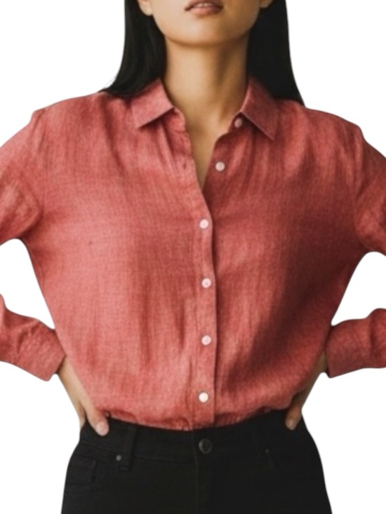Lands' End Tops - LANDS’ END 100% Linen Smocked L/S Button Down Shirt in Orange/Red Size XS P 2-4)